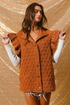 Rust Orange Quilted Vest Coat – Oversized Button-Up for Fall Layers