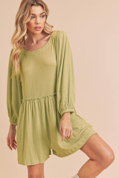 Aemi + Co Frill Round Neck Long Sleeve Romper with Pockets