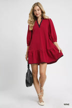 French Terry Ruffle Hem Dress with Plaid Trim | Stylish Women’s Casual Dress