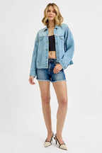 Oversized Light Wash Denim Jacket – Trendy Boyfriend Fit Layering Piece