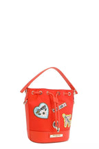 Red Bucket Crossbody Bag with Patches – Playful Street-Style Purse