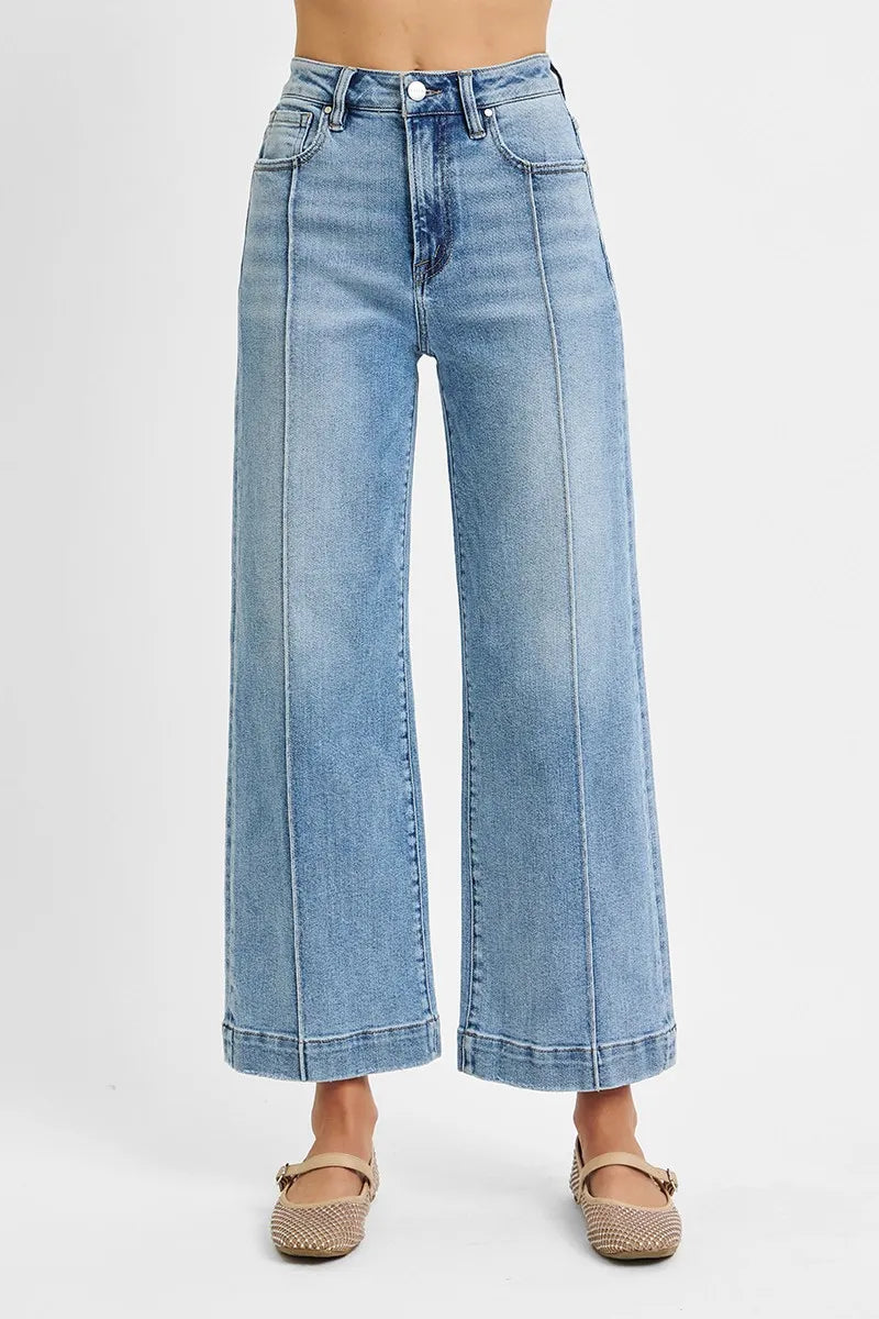 Dreamkue-Risen Women's High Rise Crop Wide Leg Jeans Stretch Denim