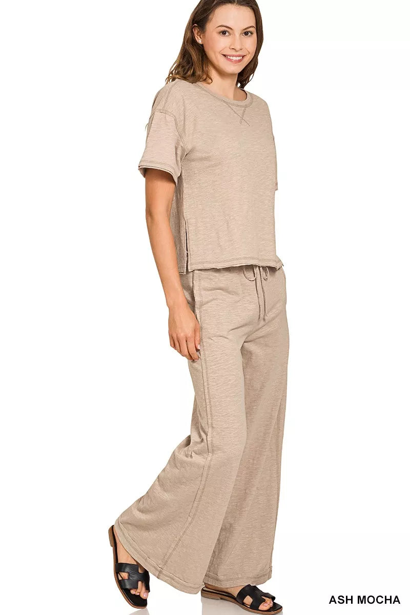 Zenana Cotton Slub Tee & Pants Set – Relaxed Chic Everyday Style