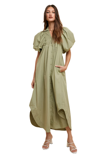 Annie Wear Smocked Puff Sleeve Midi Dress