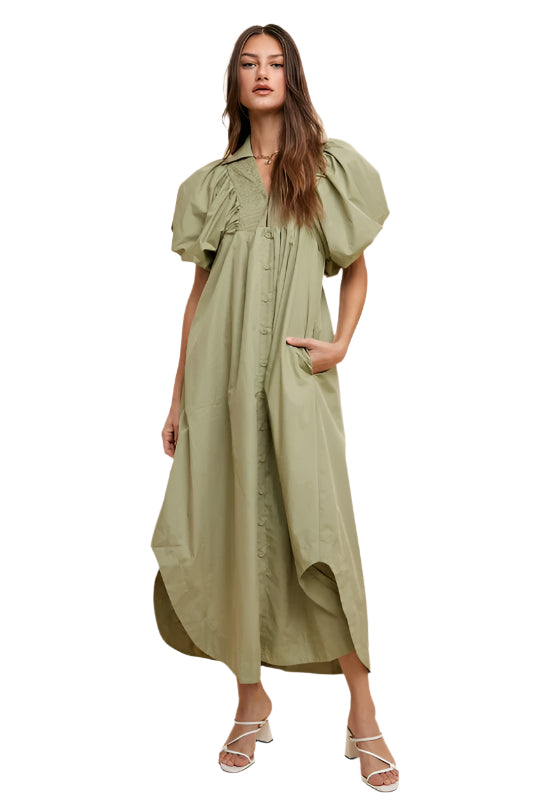 Annie Wear Smocked Puff Sleeve Midi Dress
