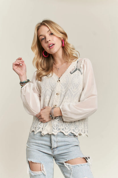 ADORA Button Down Embroidered Blouse