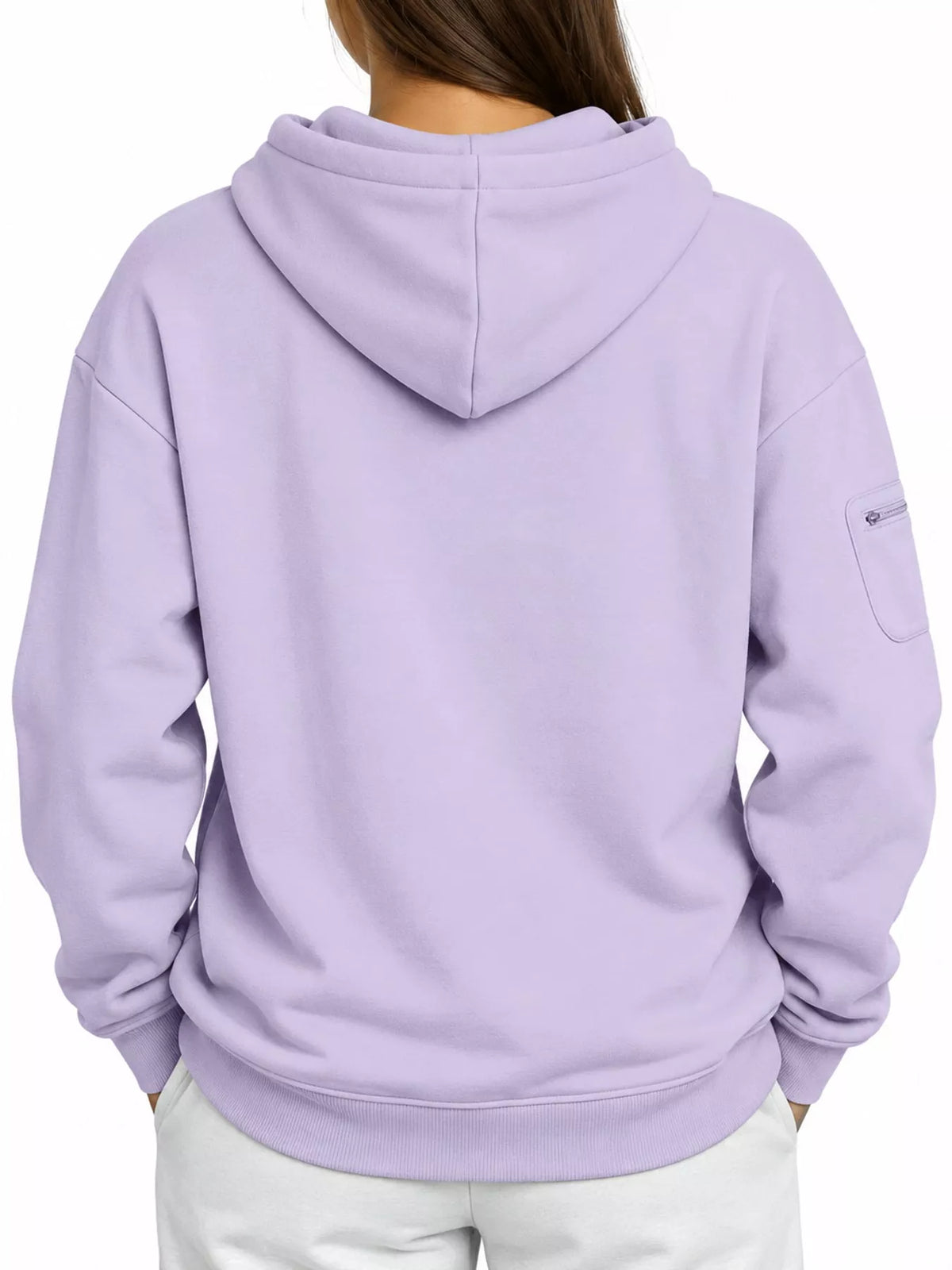 Lavender cat pouch drawstring hoodie with kangaroo pocket and front hood