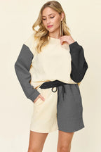 Contrast Drop Shoulder Top & Shorts Set – Trendy, Comfy & Versatile