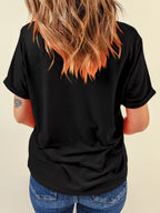 Halloween Skull Checkerboard Graphic Tee – Round Neck T-Shirt