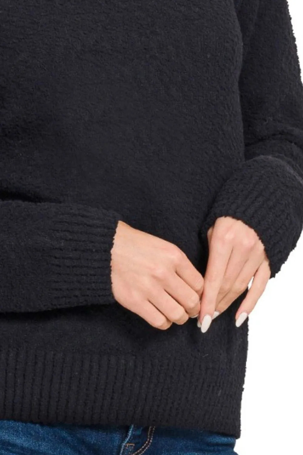 Black Turtleneck Sweater – Textured Knit & Relaxed Fit