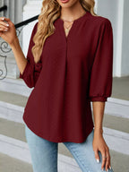 Notched 3/4 Sleeve Casual Top – Effortless Everyday Style