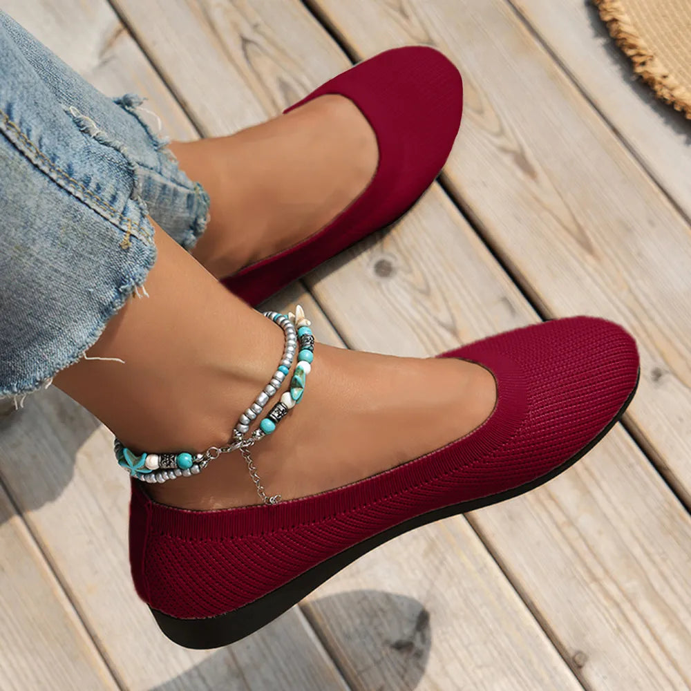 Round Toe Knit Ballet Flats – Comfortable Everyday Slip-Ons