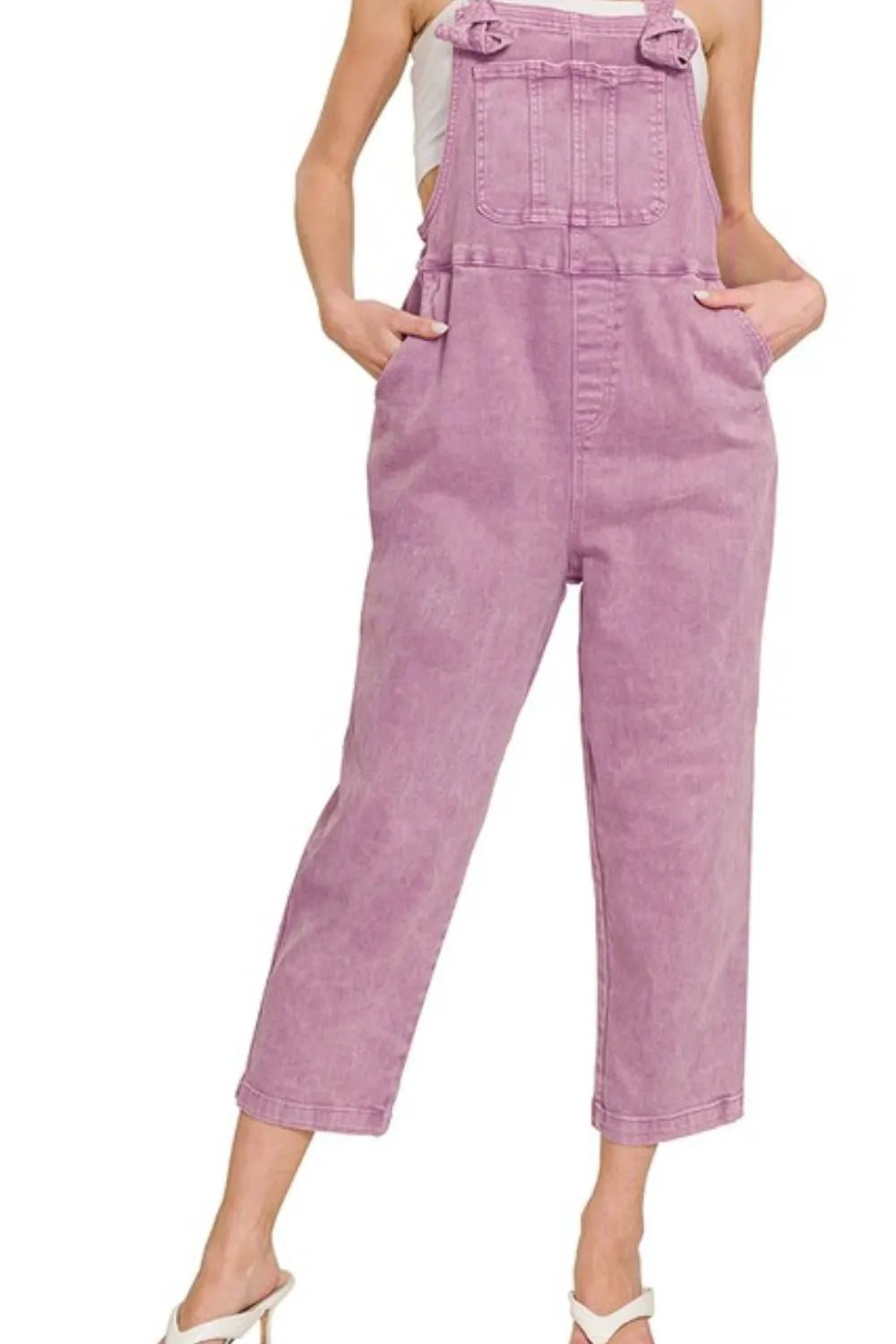 Beige Classic Denim Overalls – Adjustable Straps & Pockets