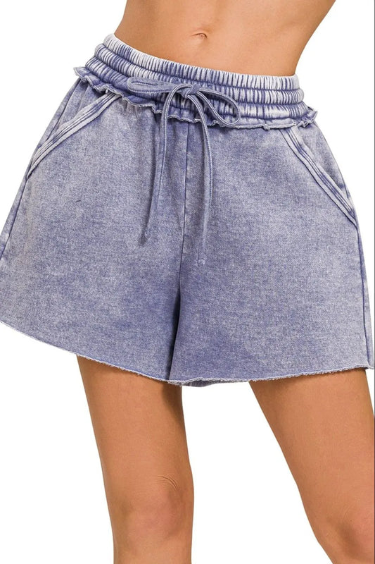 Acid Wash Fleece Drawstring Shorts – Cozy, Edgy & Functional