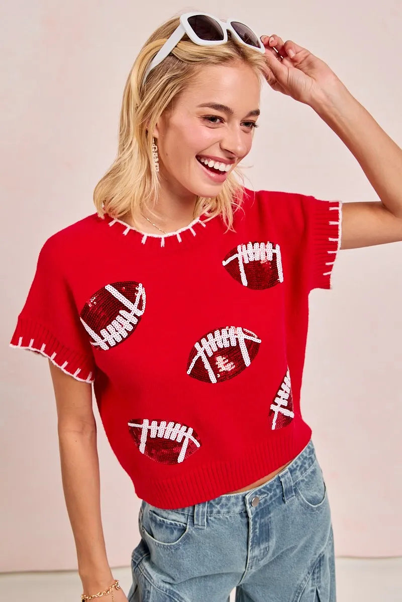 Gameday Sequin Football Sweater – Sporty, Cozy & Eye-Catching Style