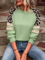 Leopard Round Neck Raglan Sleeve Sweatshirt – Trendy Casual Style