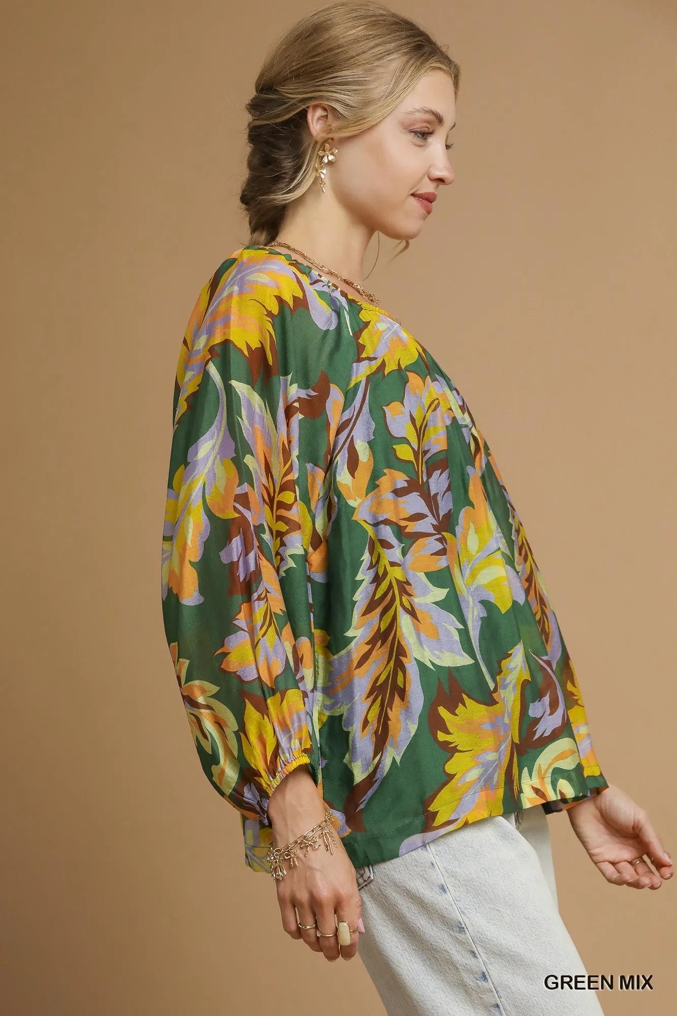 Abstract Print Balloon Sleeve Blouse – Chic Statement Top