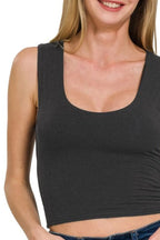 Black Ribbed Crop Tank – Scoop Neck, Stretch Fit & Versatile Style