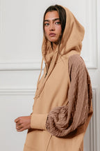 Half Zip French Terry Hoodie with Knit Sleeves