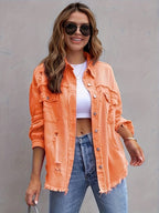 Distressed Drop Shoulder Denim Jacket – Casual Oversized Style