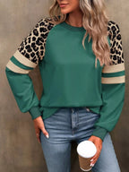 Leopard Round Neck Raglan Sleeve Sweatshirt – Trendy Casual Style