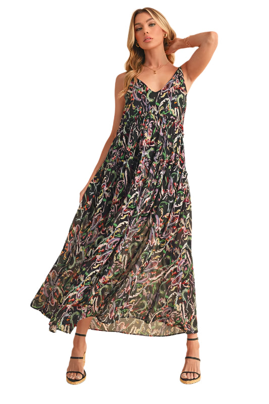 Aemi + Co Printed V-Neck Frill Tiered Cami Dress