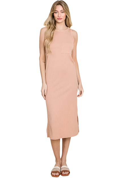 BOMBOM Ribbed Knit Sleeveless Midi Dress