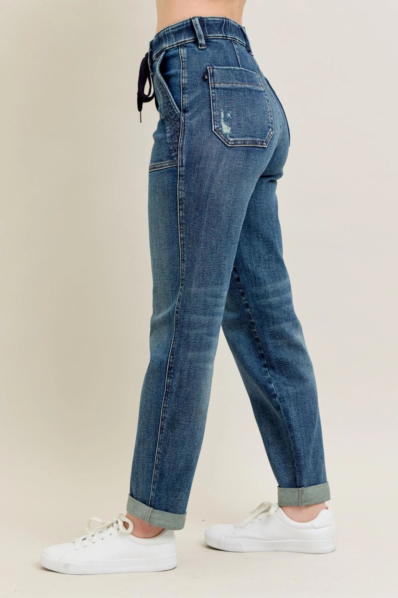 Judy Blue Women's High Waist Vintage Wash Drawstring Jeans
