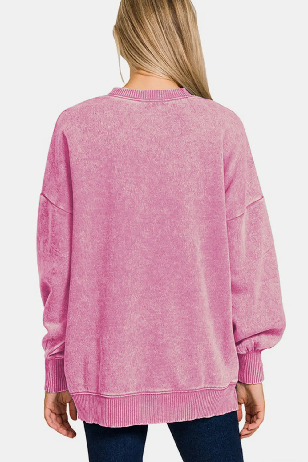 High-Low Acid Wash Fleece Sweatshirt – Vintage Casual Style