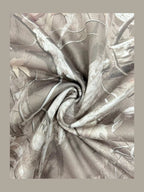 Light gray camo sweatshirt fabric close-up with swirling pattern and knit texture