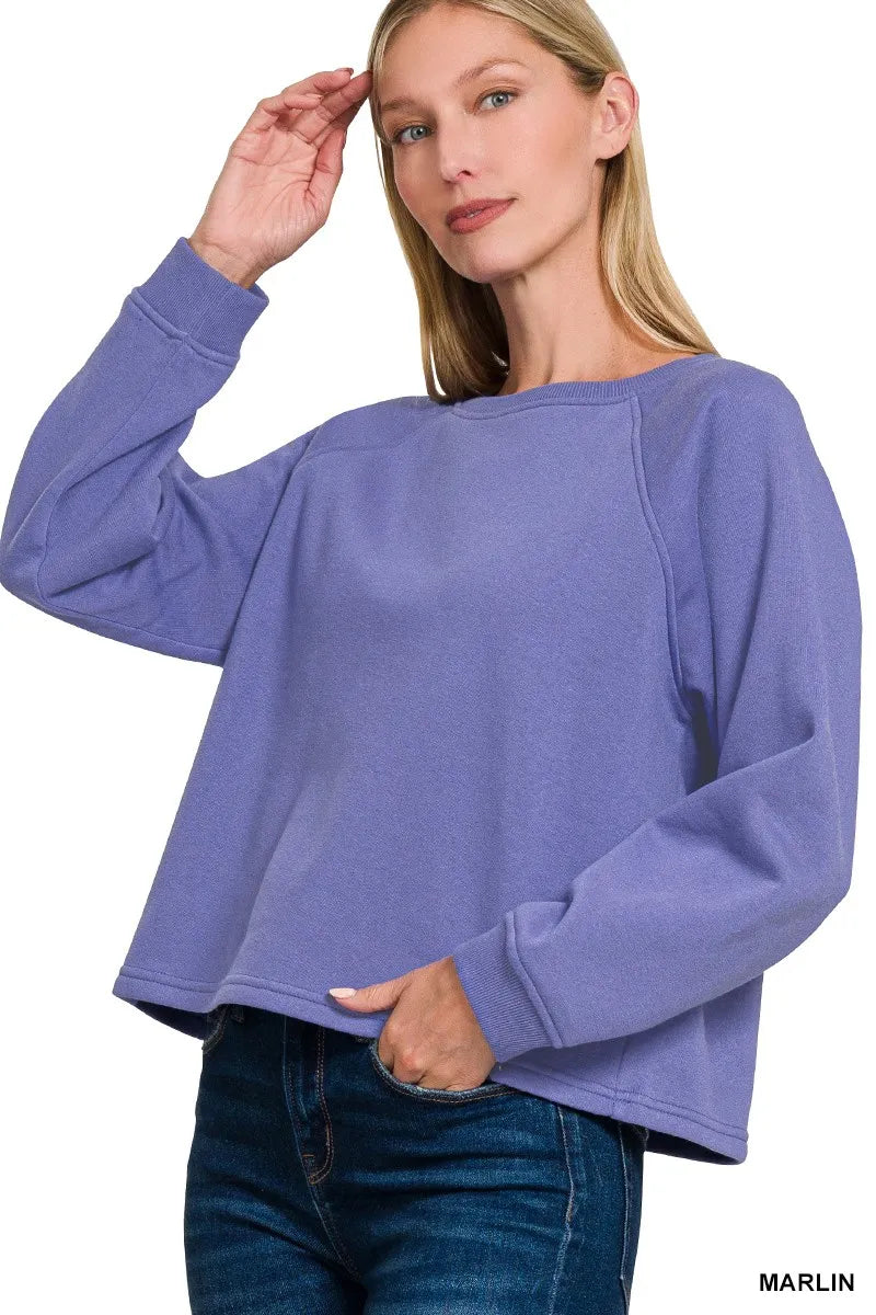 Fleece Raglan Round-Neck Sweatshirt Soft Sporty & Casual Comfort