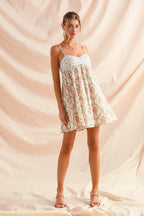 Romantic Floral Cami Dress with Lace Trim & Tiered Ruffle Skirt
