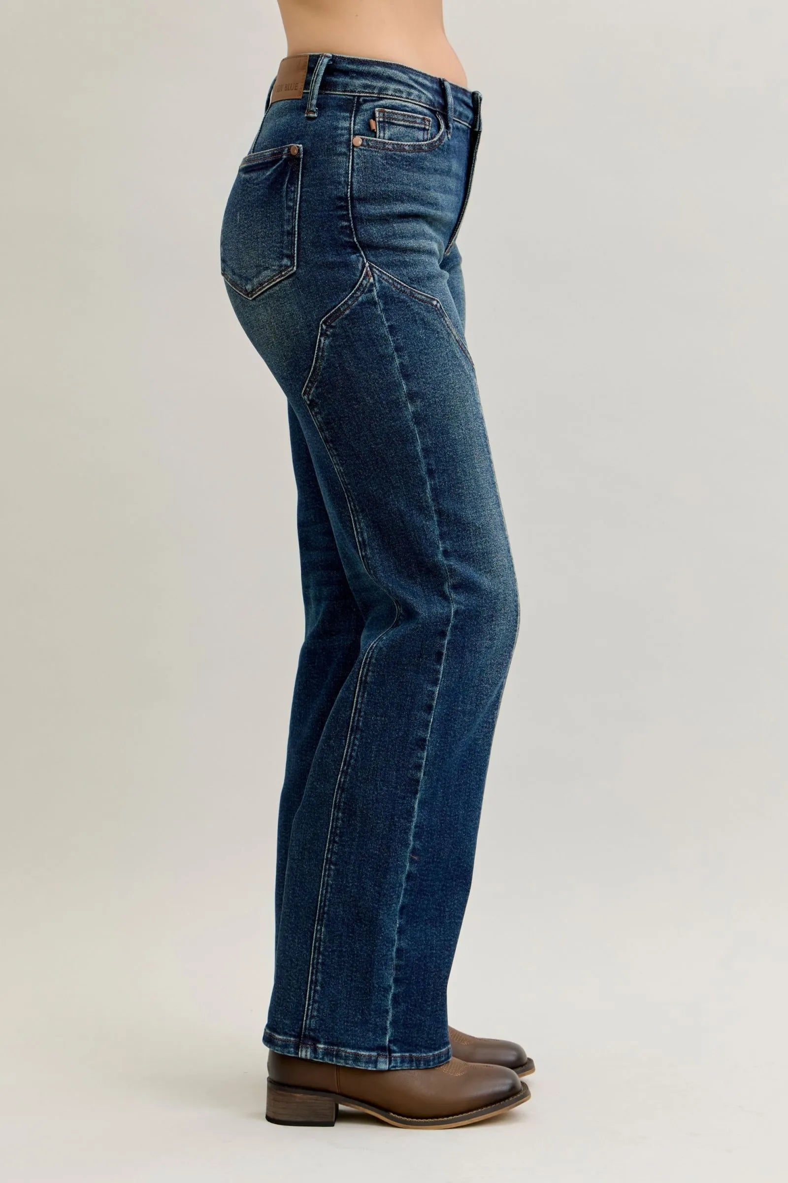Judy Blue Women's Full Length High Waist Seam Detail Straight Leg Jeans