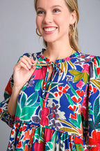 Floral Print Tie Neck Midi Dress with Pockets | Elegant Women’s Fashion