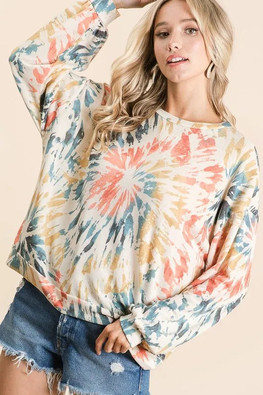 BiBi Tie Dye Print Terry Pullover – Comfy, Casual & Trendy Everyday Wear
