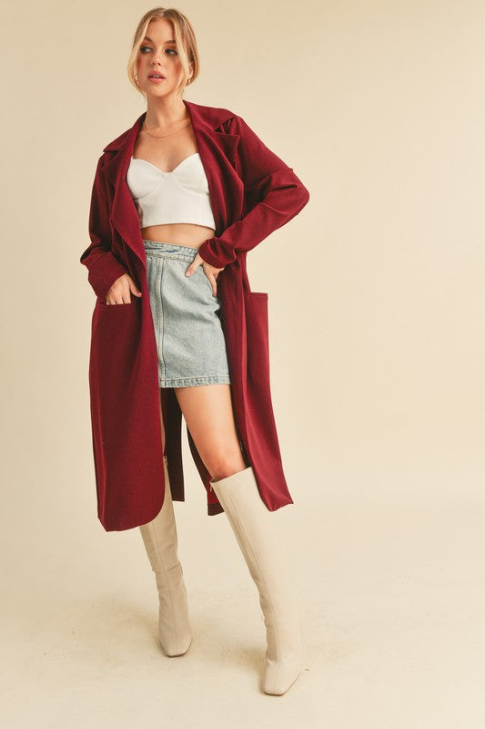 Aemi + Co Lapel Collar Long Sleeve Longline Coat