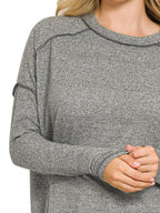 Zenana Soft Melange Hacci Exposed Seam Hi-Low Tee