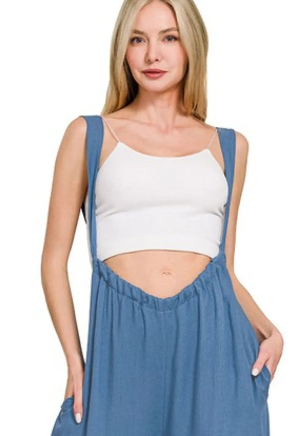 Woven Suspender Jumpsuit – Tie Back, Chic Fit & Trendy Style