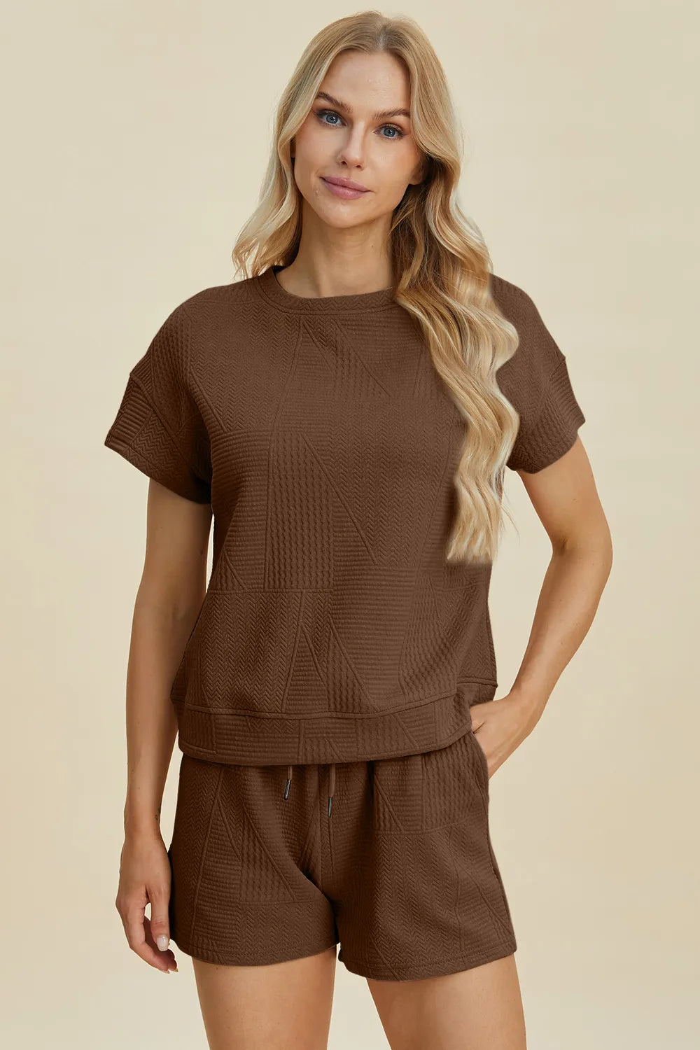 Textured Short Sleeve Top & Shorts Set – Comfy, Chic & Versatile