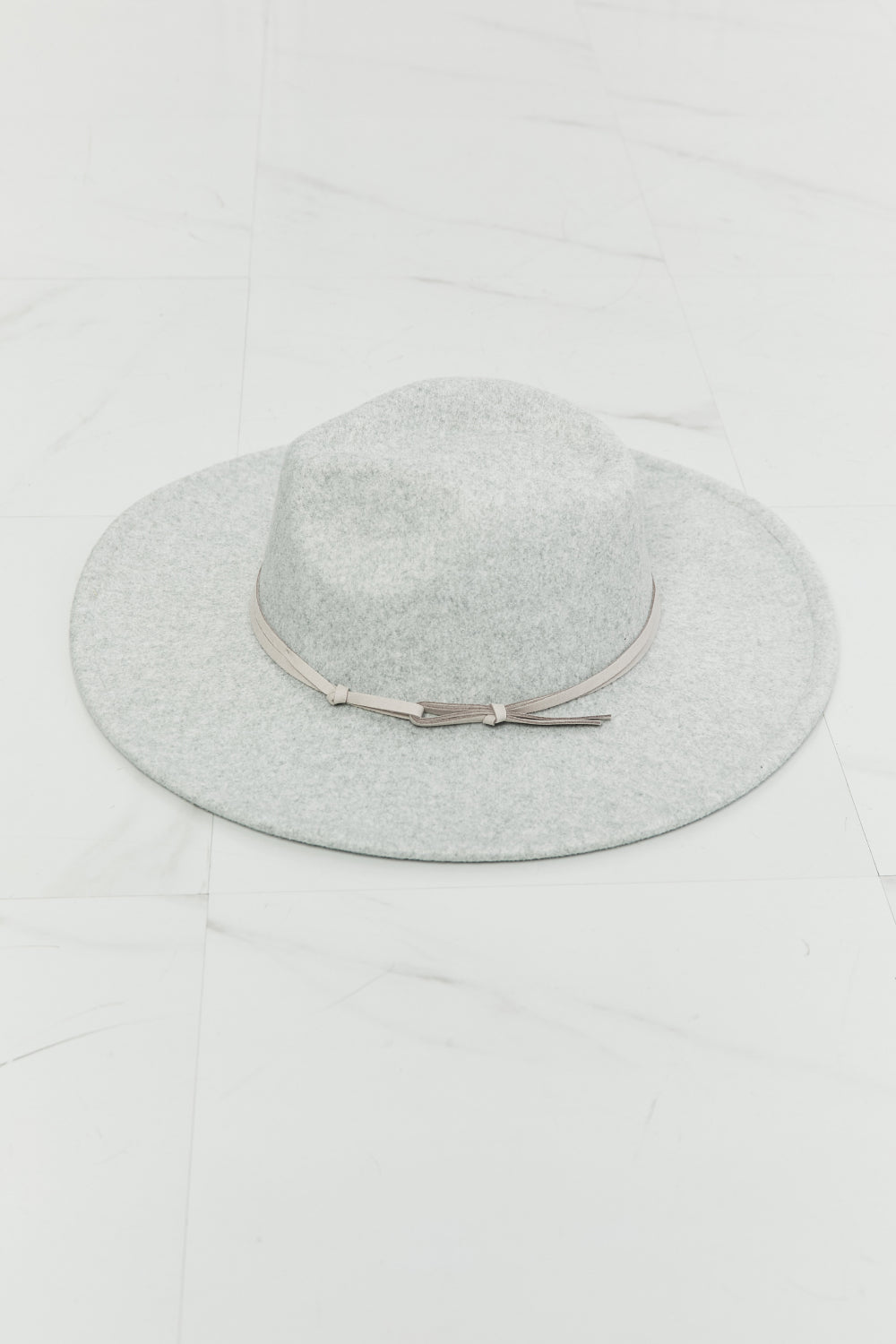 Light Grey Fedora Hat with Faux Leather Knot – Unisex & Adjustable