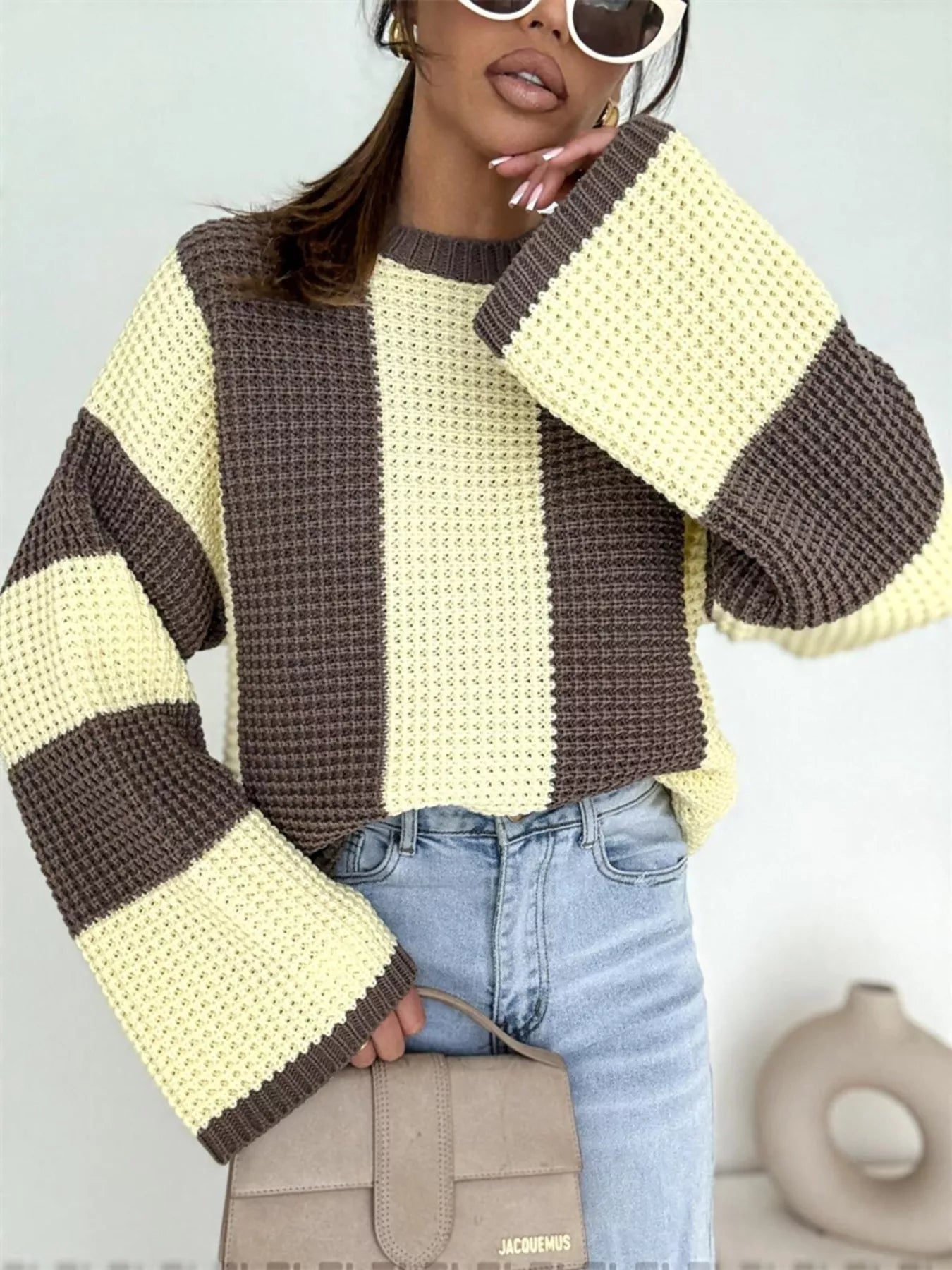 Color Block Long Sleeve Sweater – Trendy Casual Knitwear