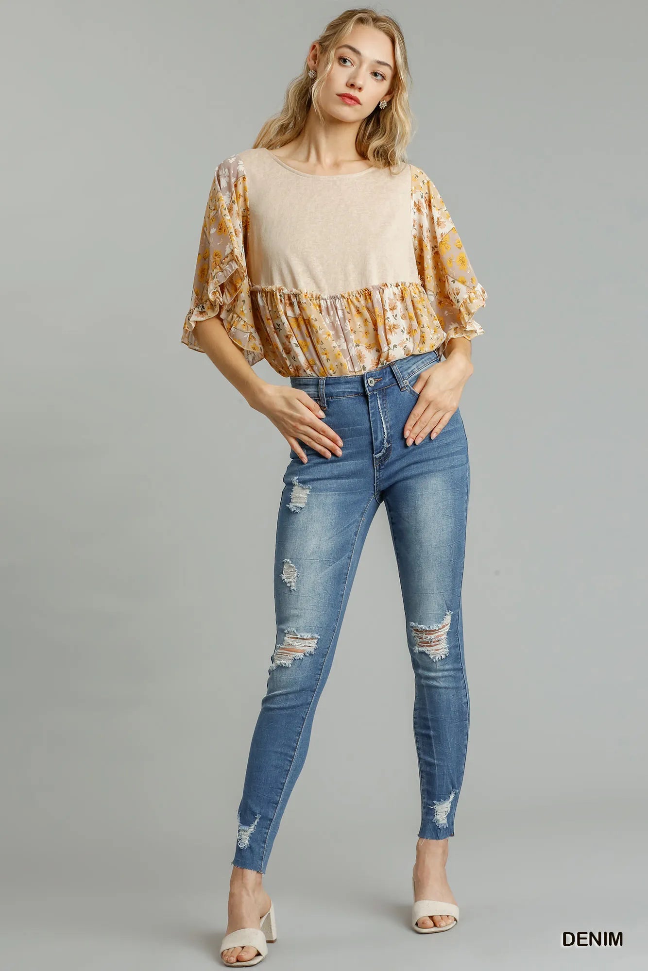 Distressed Stretch Denim Skinny Jeans – Unfinished Hem Trendy Fit