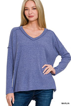 Zenana Brushed Ribbed Hacci V-Neck Sweater – Soft, Cozy & Stylish