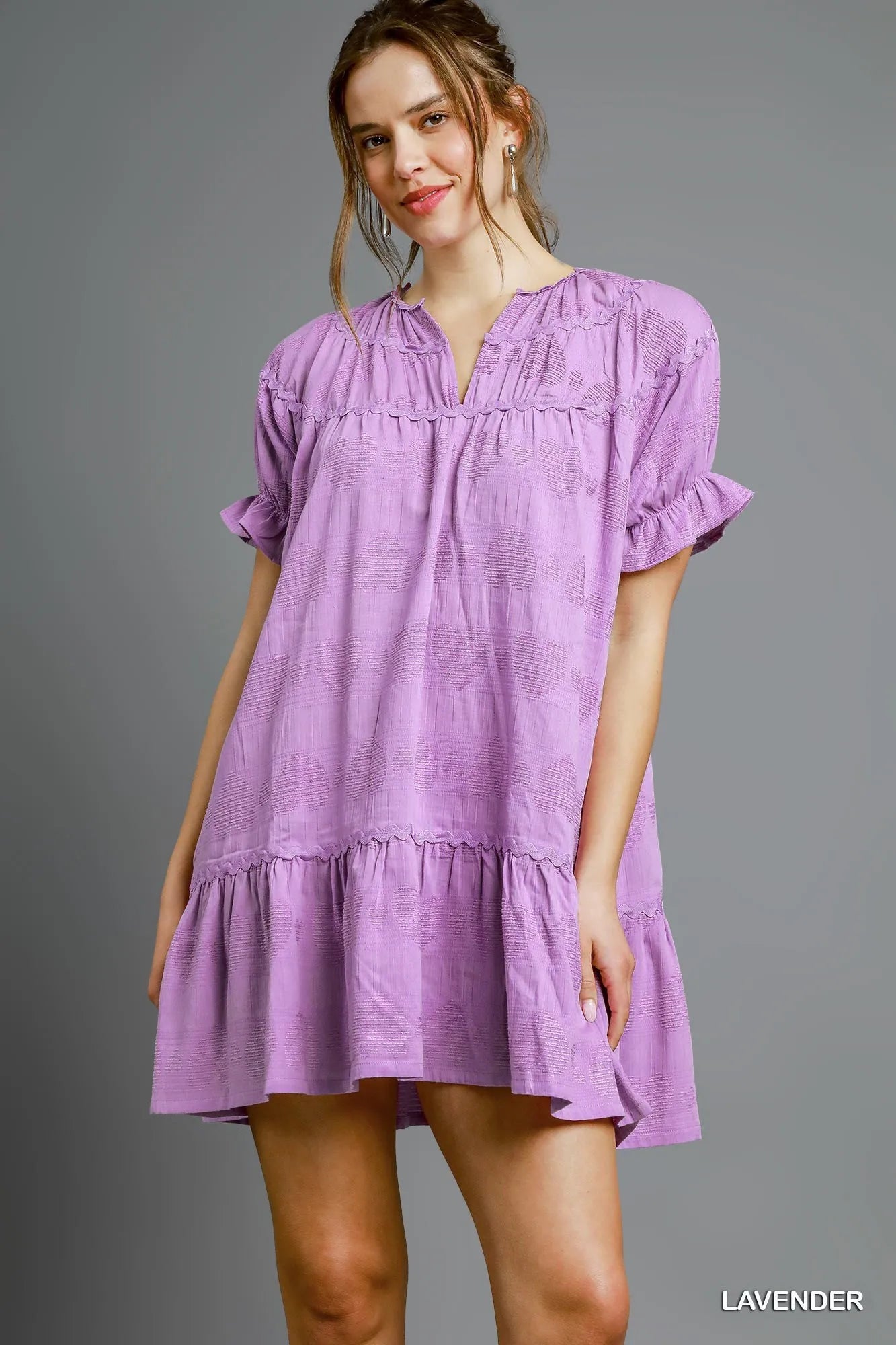 Heart Pattern Babydoll Dress with Ruffle Sleeves Cute & Flirty Style