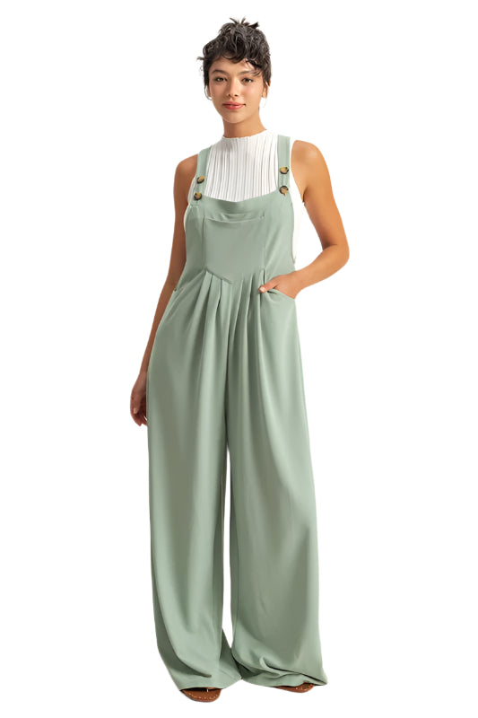 HYFVE Pleated Detail Front Pocket Wide Strap Overalls