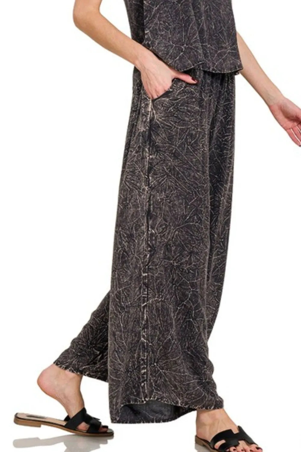 Ash Black Cami & Palazzo Pants Set – Charcoal Abstract Style