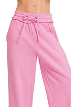 Pink Wide Leg Pants with Elastic Waist & Pockets – Comfy & Stylish