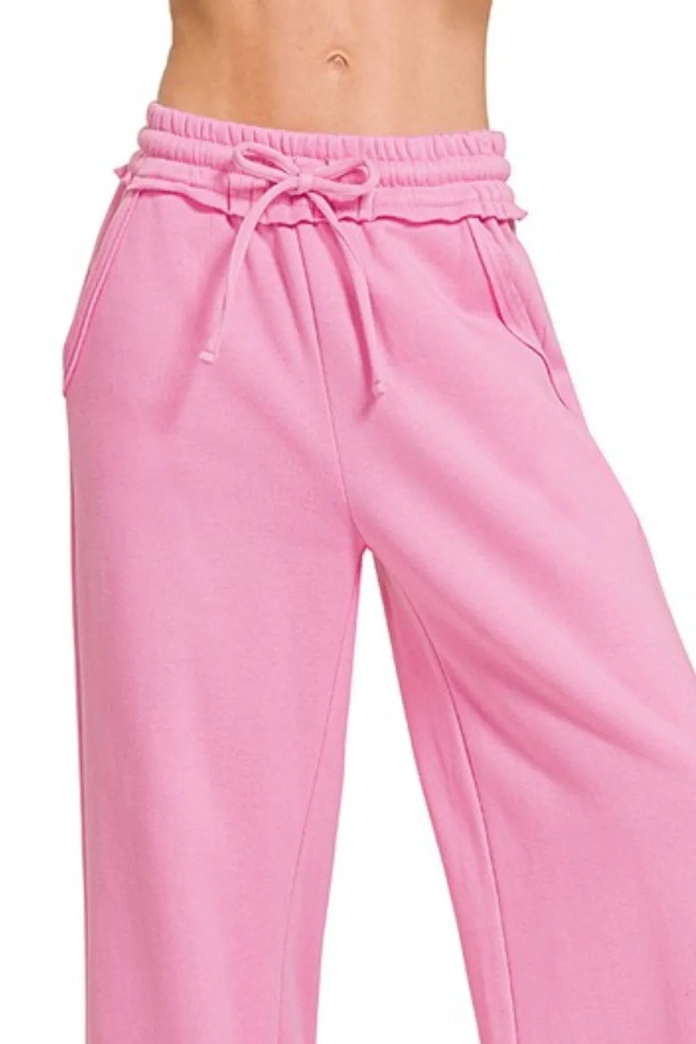 Pink Wide Leg Pants with Elastic Waist & Pockets – Comfy & Stylish