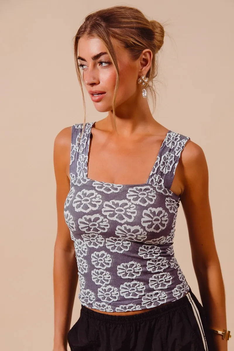 Floral Square Neck Cami Tank Top – Adjustable Straps & Fitted Silhouette