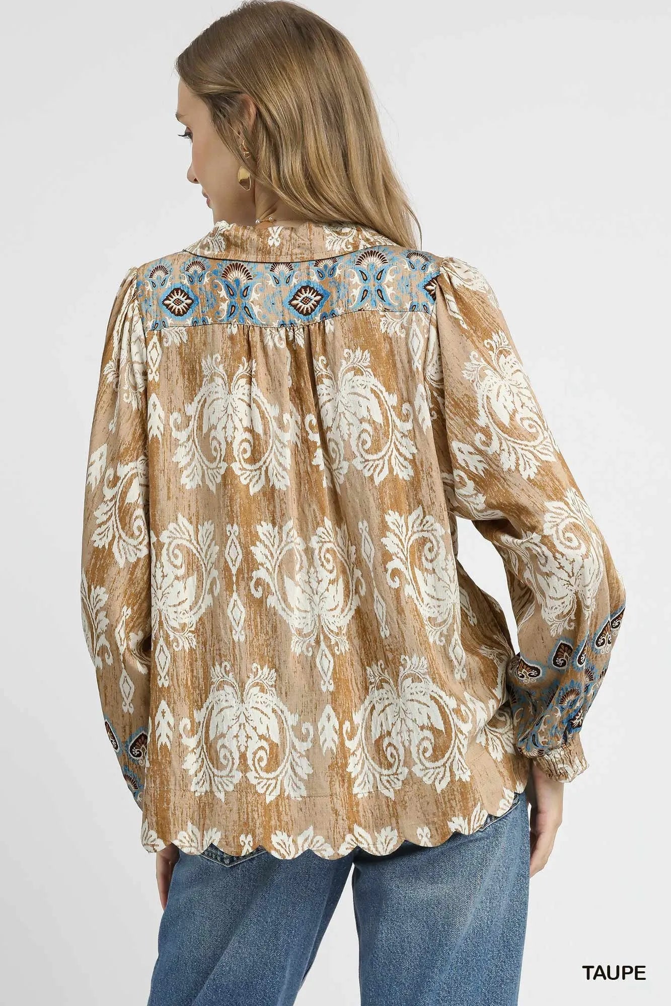Floral Boho Blouse with Scalloped Hem – Relaxed Festival Chic Top